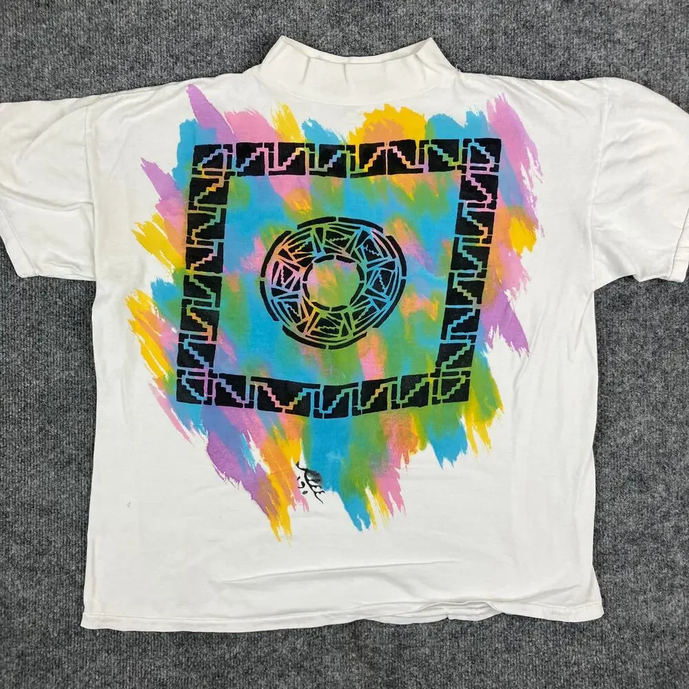 Vintage T-Shirt Mens Size XL White Multicolor Abstract Graphic Retro 90s - Picture 1 of 9